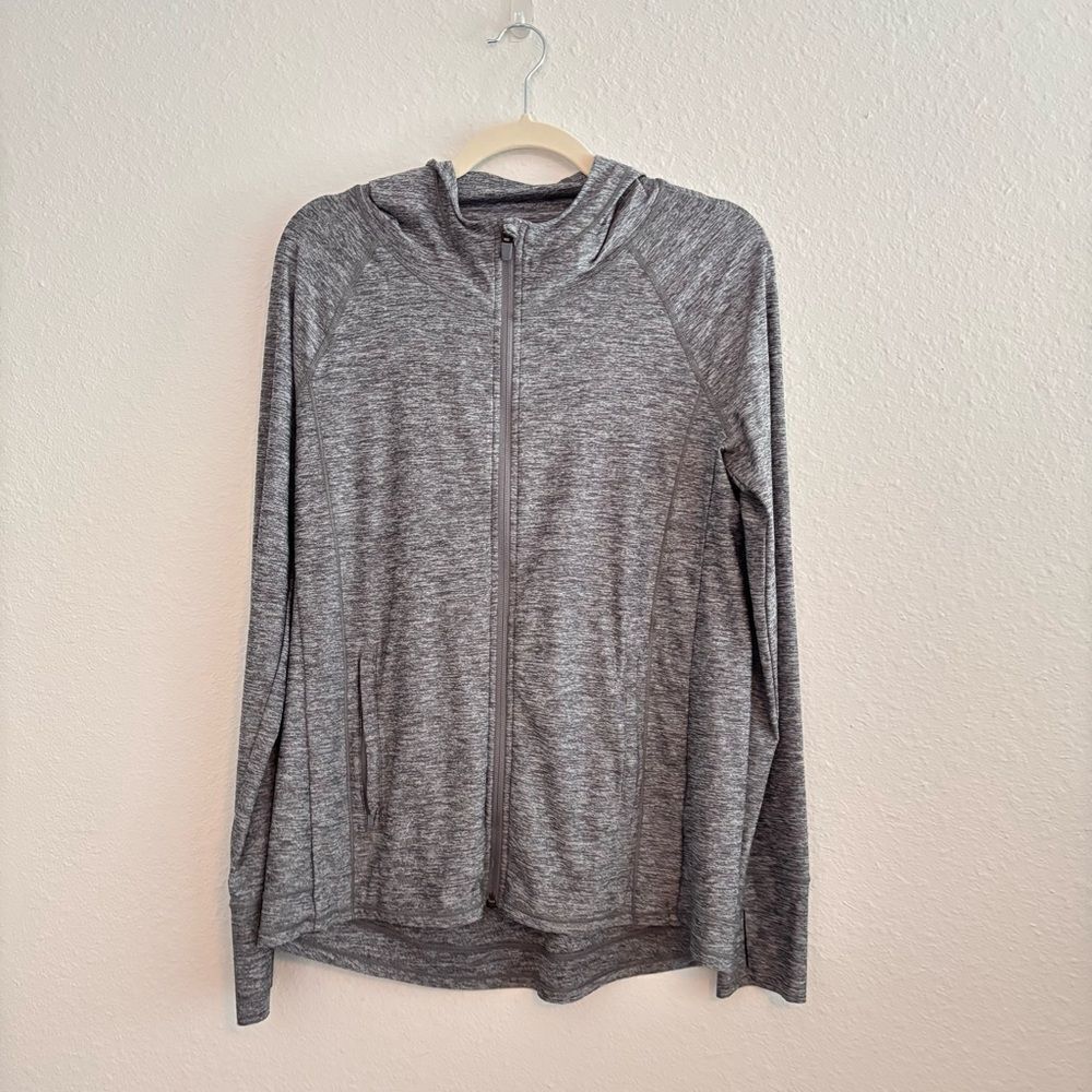 Athleta Gray Zip Up Sweatshirt with Hood Medium